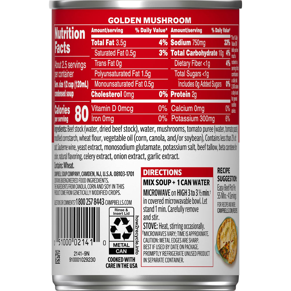 Campbell's Condensed Golden Mushroom Soup, 10.5 oz Cans, 12 Pack