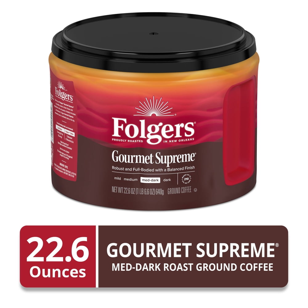 Folgers Gourmet Supreme Ground Coffee, Medium Dark Roast, 22.6 oz Canister - image 2