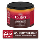 Folgers Gourmet Supreme Ground Coffee, Medium Dark Roast, 22.6 oz Canister - image 2