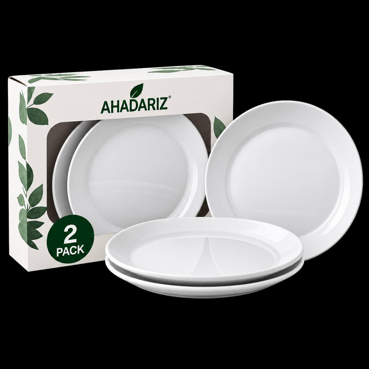 AHADARIZ 2-Pack White Dinner Plates – 10.5" Round Plates for Everyday Dining