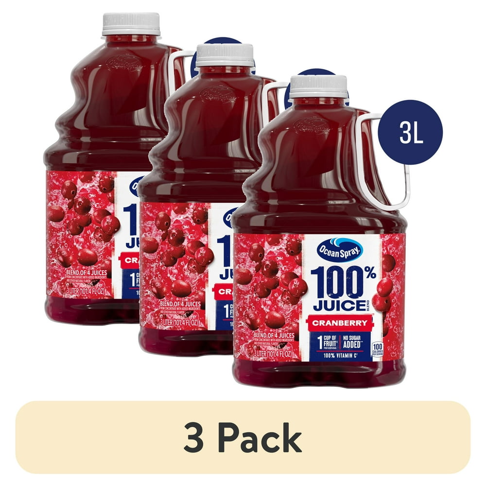 (3 Pack) Ocean Spray 100% Juice Cranberry Juice Blend, 101.4 fl oz Each