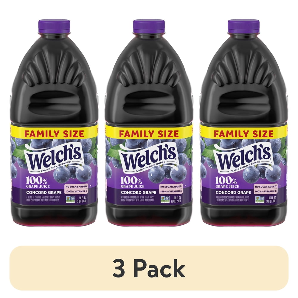 (3 Pack) Welch's 100% Grape Juice, Concord Grape, 96 fl oz Each