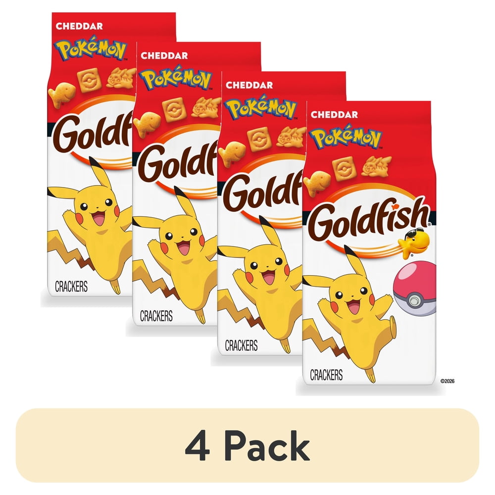 (4 Pack) Goldfish Pokémon Cheddar Cheese Crackers, 6.6 oz Bags