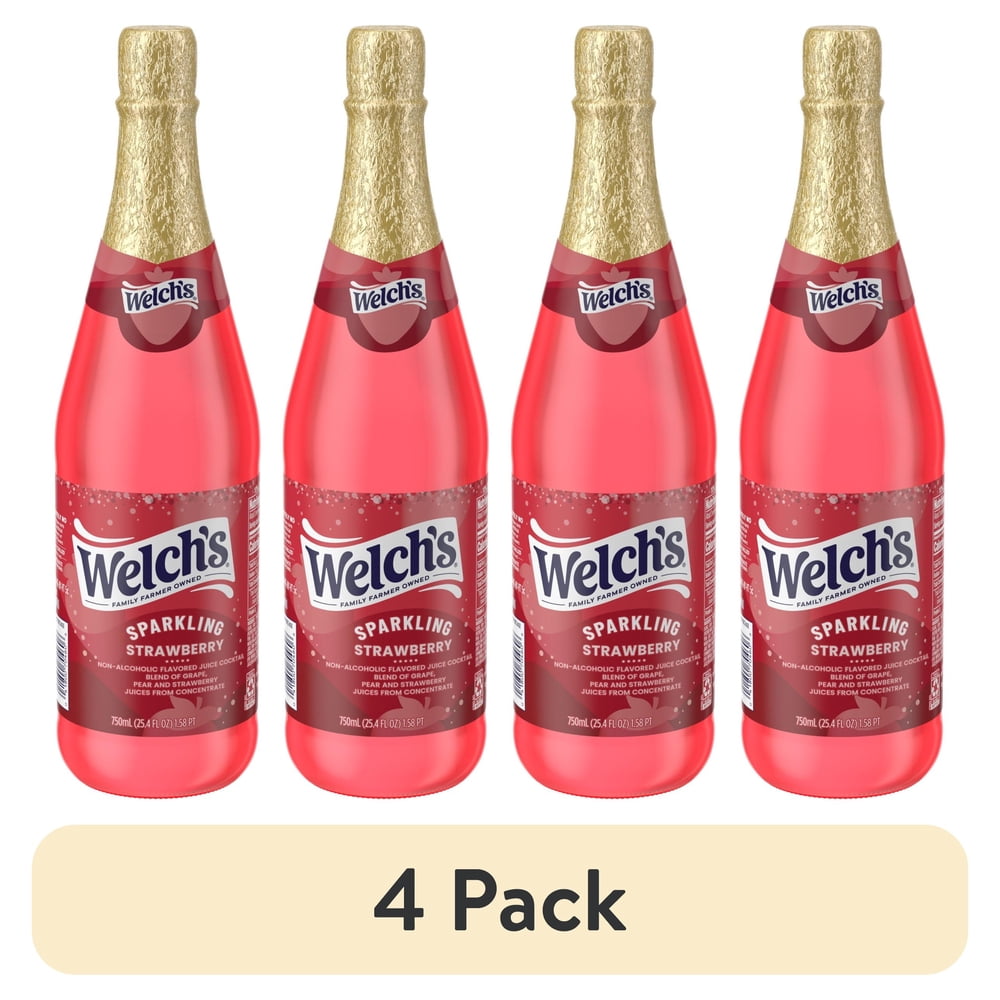 (4 Pack) Welch's Non-Alcoholic Sparkling Strawberry Juice Cocktail, 25.4 fl oz