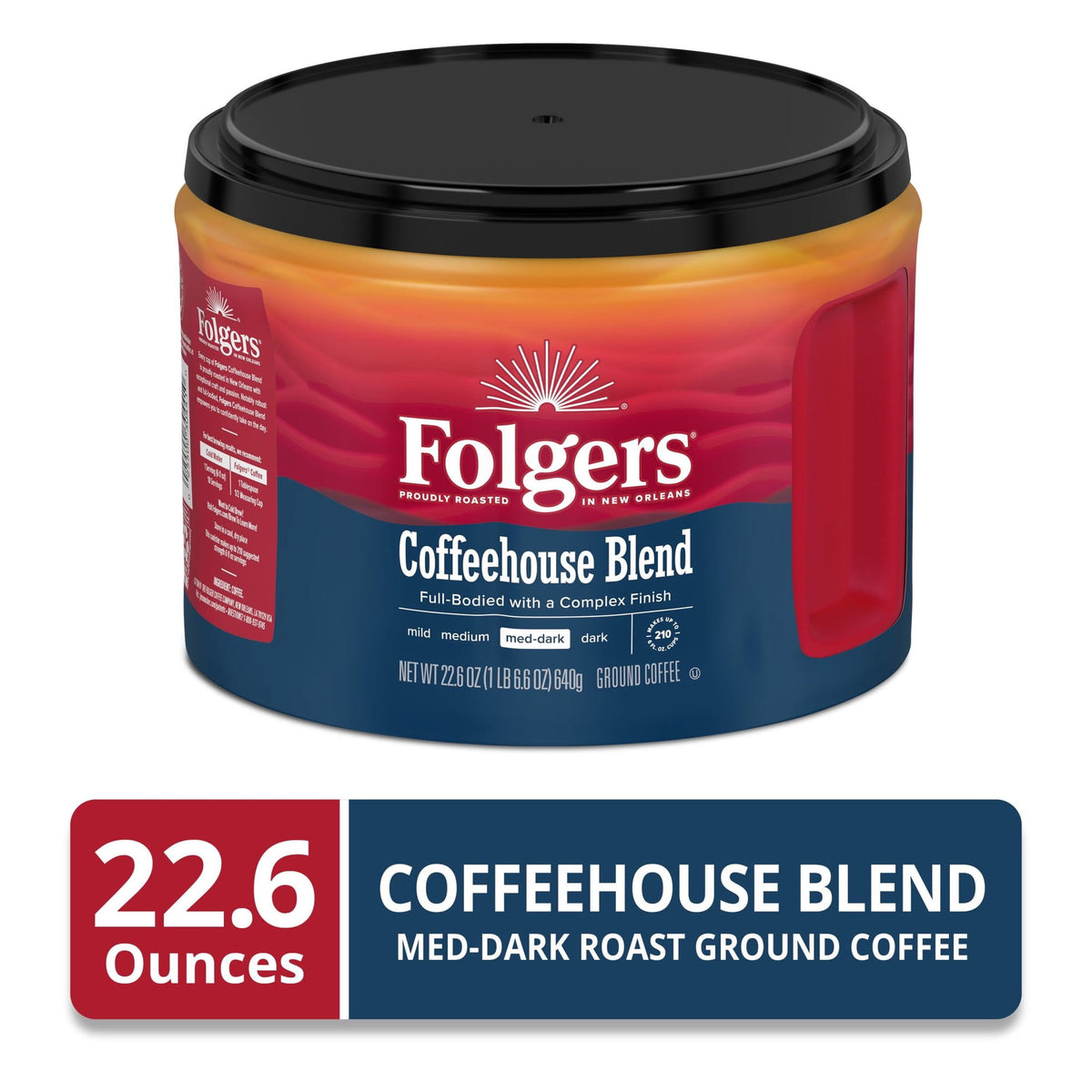 Folgers Coffeehouse Blend Ground Coffee, Medium Dark Roast, 22.6 oz Canister