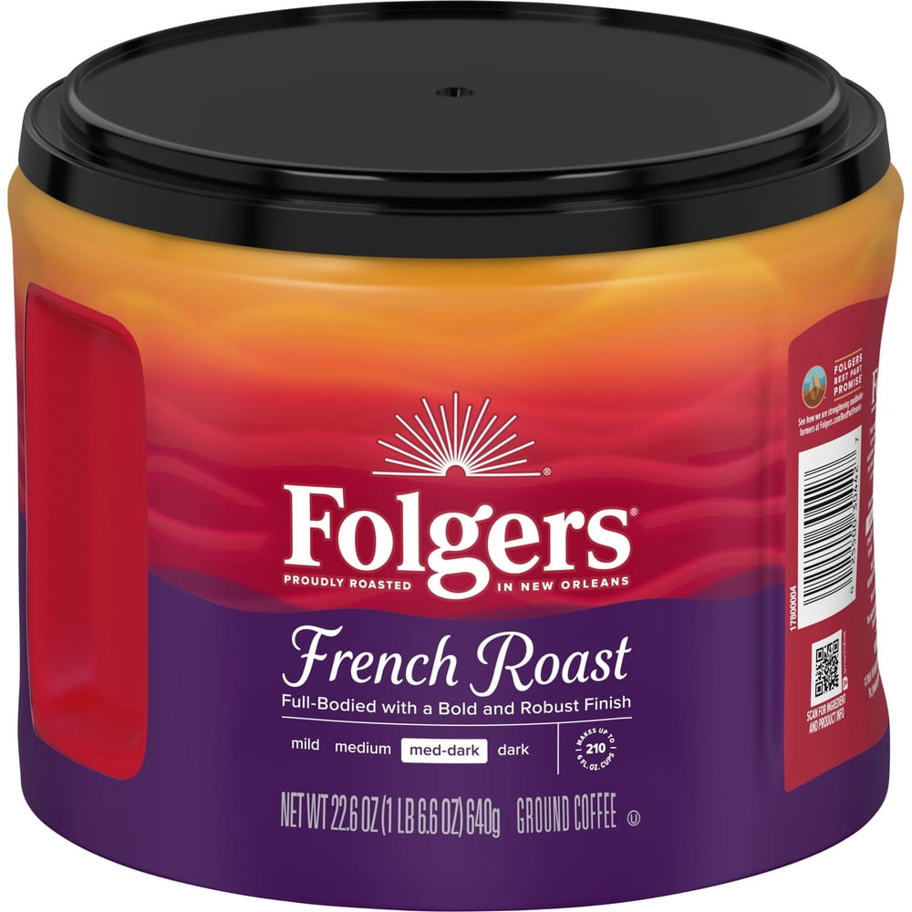 Folgers French Roast Ground Coffee, Medium Dark Roast, 22.6 oz Canister - image 3