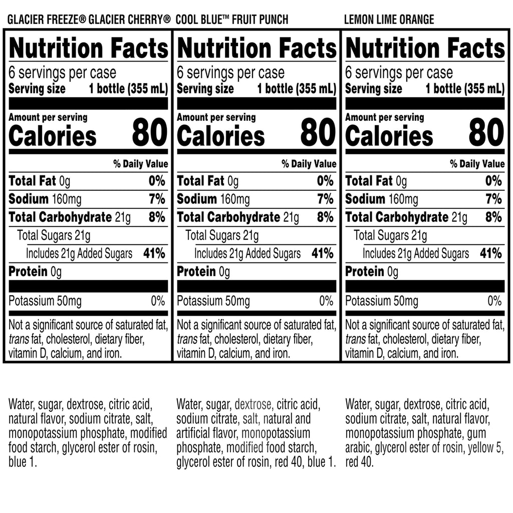 Gatorade Mashups nutrition facts and ingredients for all three flavors