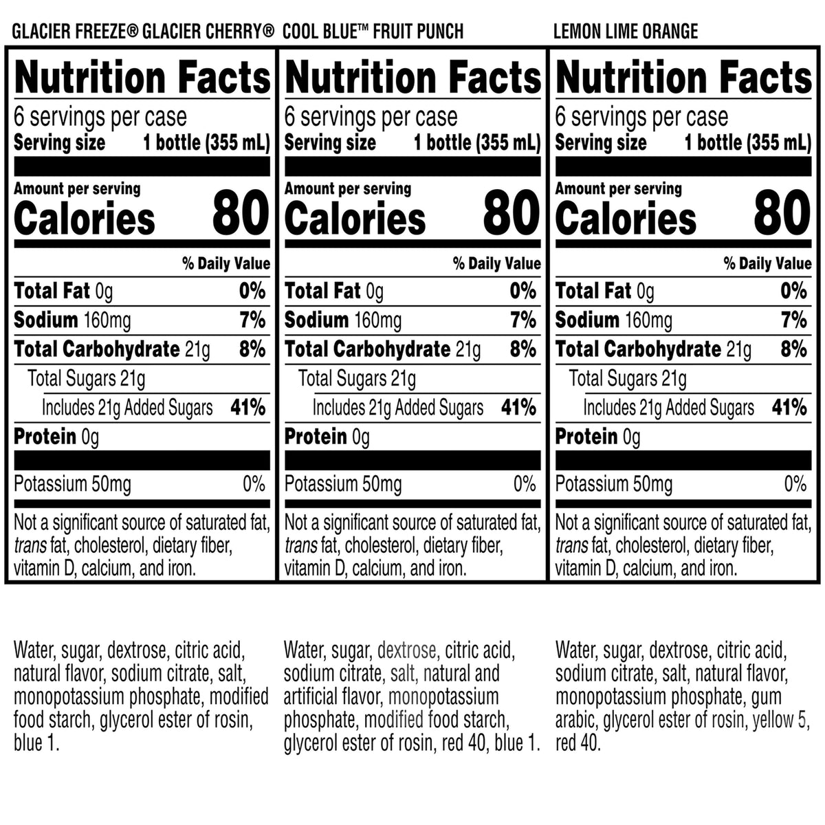 Gatorade Mashups nutrition facts and ingredients for all three flavors