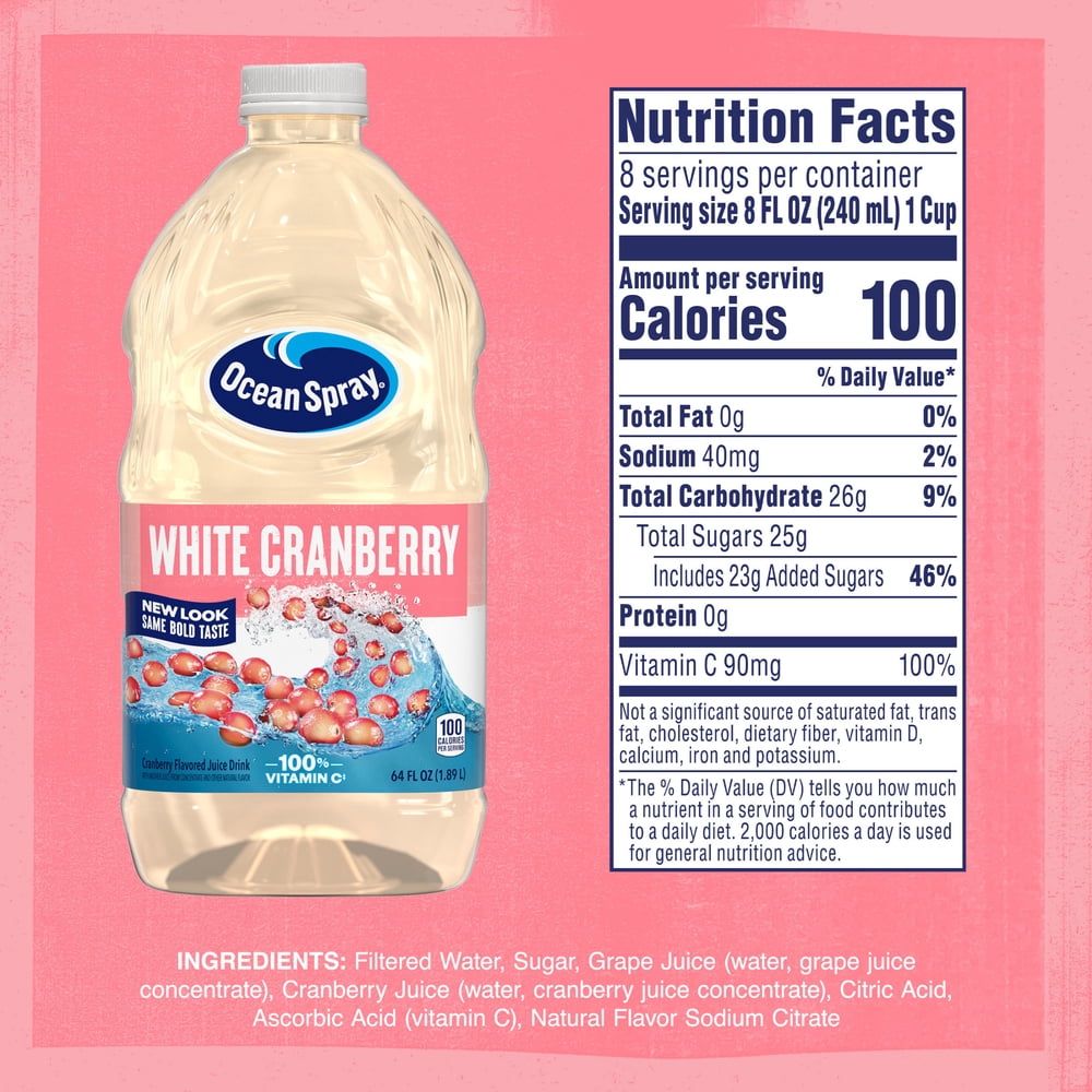 (8 Pack) Ocean Spray White Cranberry Juice Drink, 64 fl oz Each - image 3