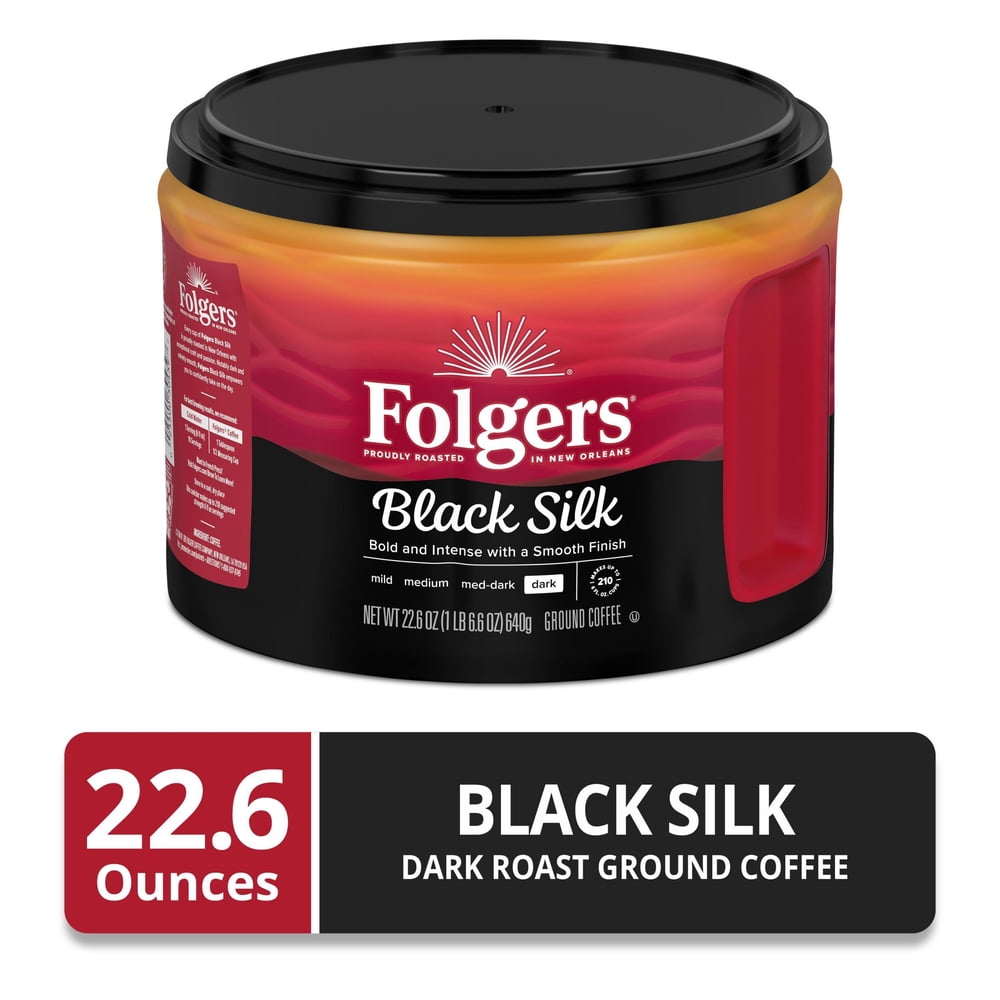 Folgers Black Silk Ground Coffee, Dark Roast, 22.6 oz Canister - image 2