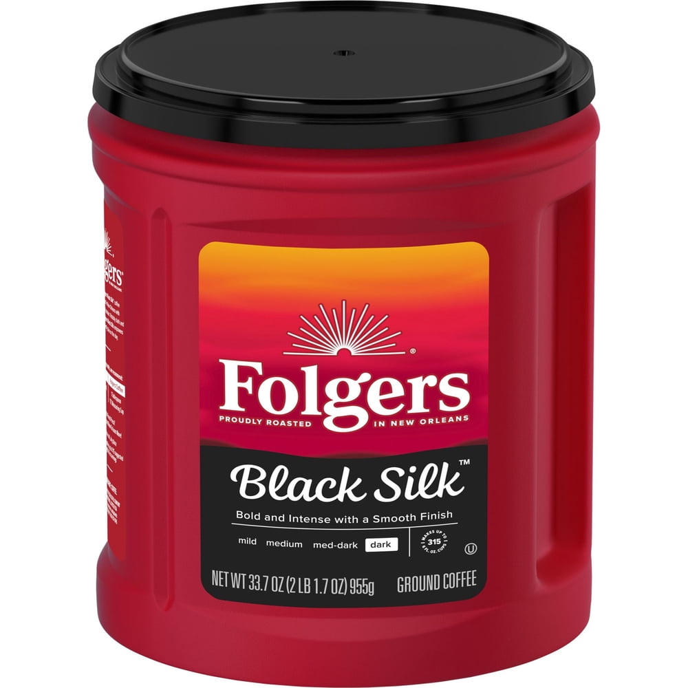 Folgers Black Silk Ground Coffee, Smooth Dark Roast, 33.7 oz Canister