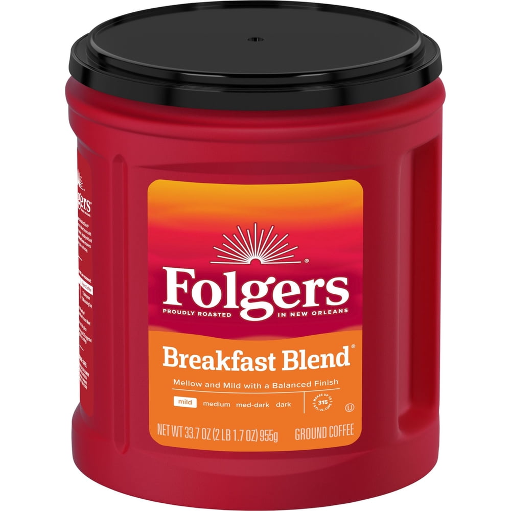 Folgers Breakfast Blend Ground Coffee, Smooth & Mild, 33.7 oz Canister