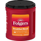Folgers Breakfast Blend Ground Coffee, Smooth & Mild, 33.7 oz Canister