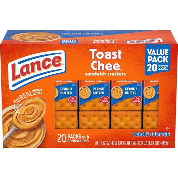 Lance ToastChee Peanut Butter Sandwich Crackers, 20 Pack