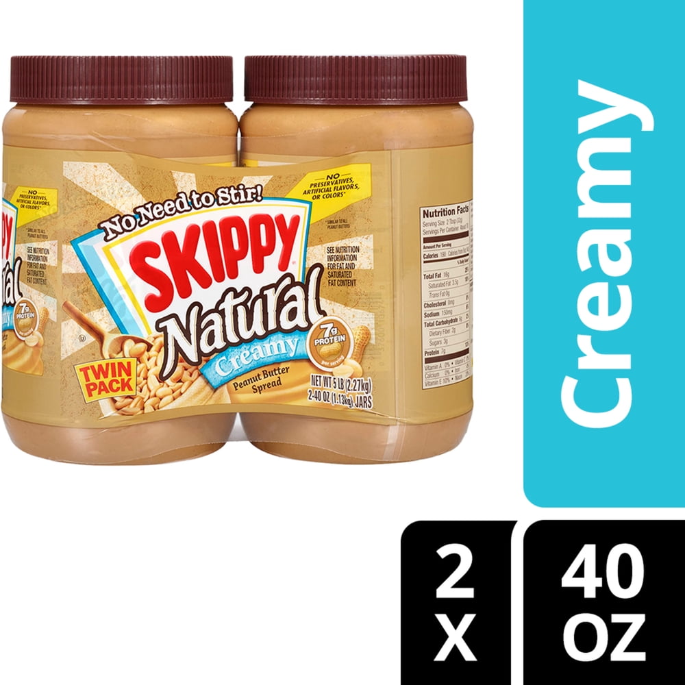 SKIPPY Natural Creamy Peanut Butter Spread, 40 oz Twin Pack
