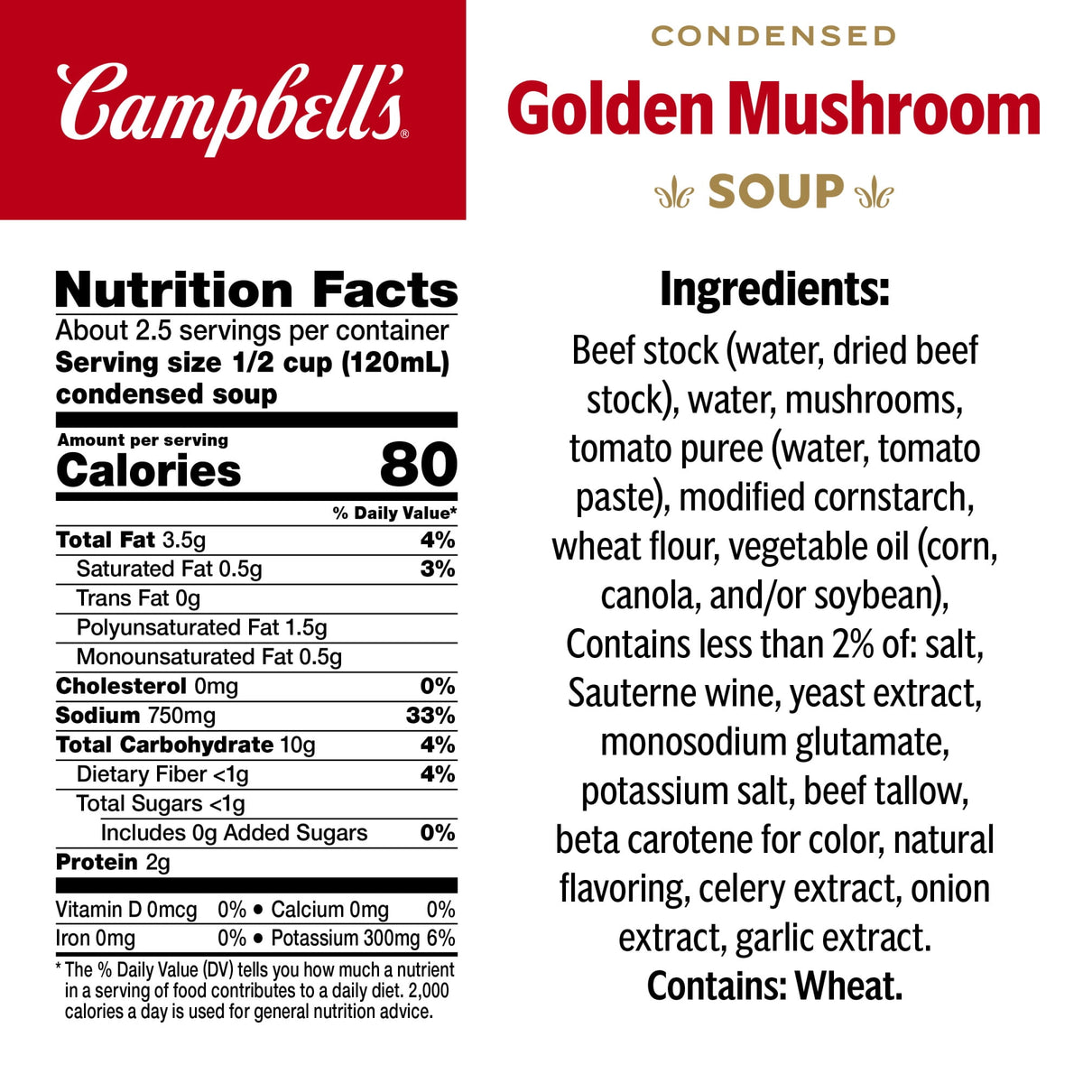 Campbell's Condensed Golden Mushroom Soup, 10.5 oz Cans, 12 Pack