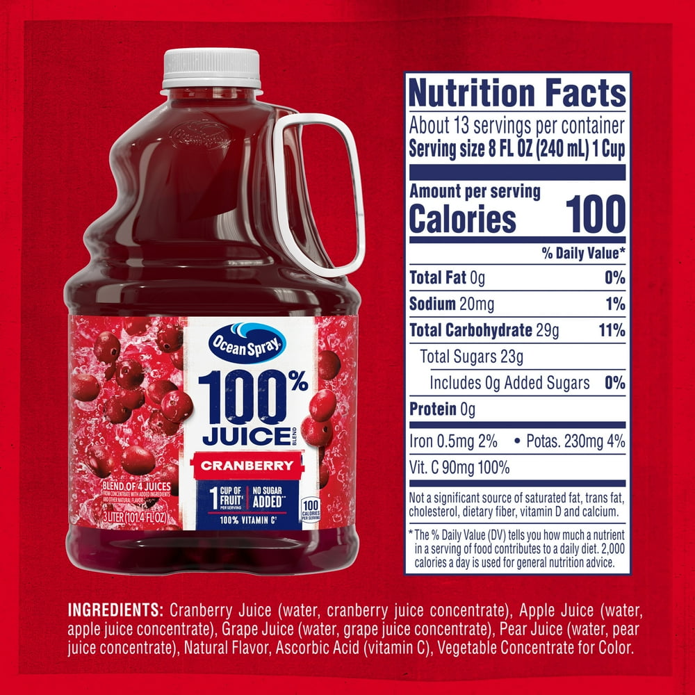(3 Pack) Ocean Spray 100% Juice Cranberry Juice Blend, 101.4 fl oz Each - image 3