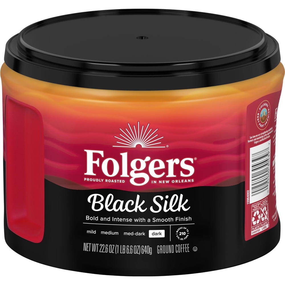 Folgers Black Silk Ground Coffee, Dark Roast, 22.6 oz Canister - image 3