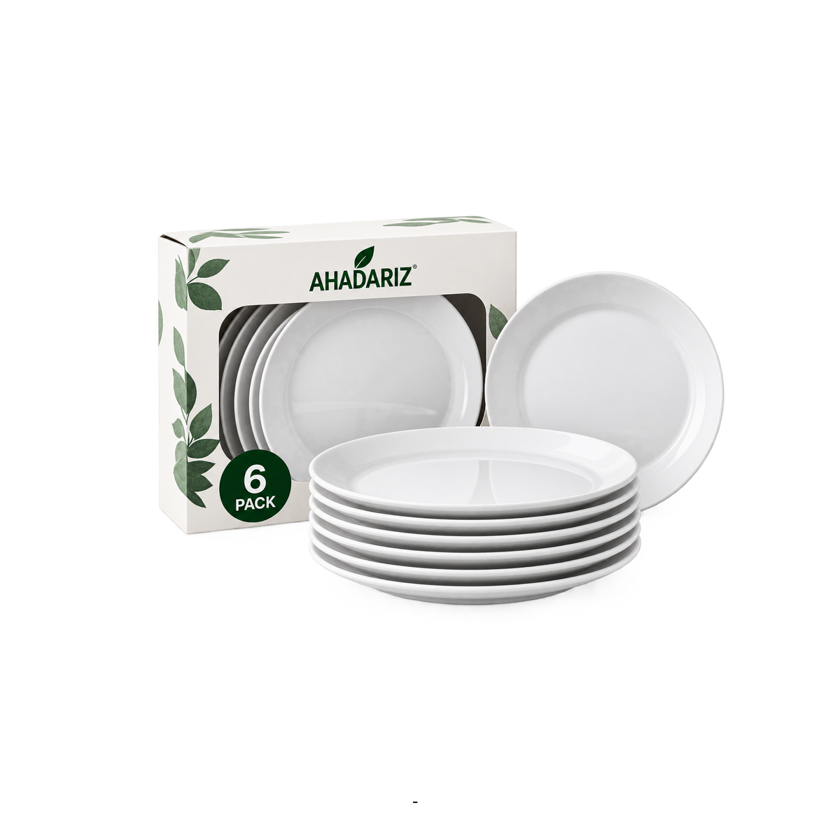AHADARIZ 6-Pack White Dinner Plates – 10.5" Round Plates for Everyday Dining