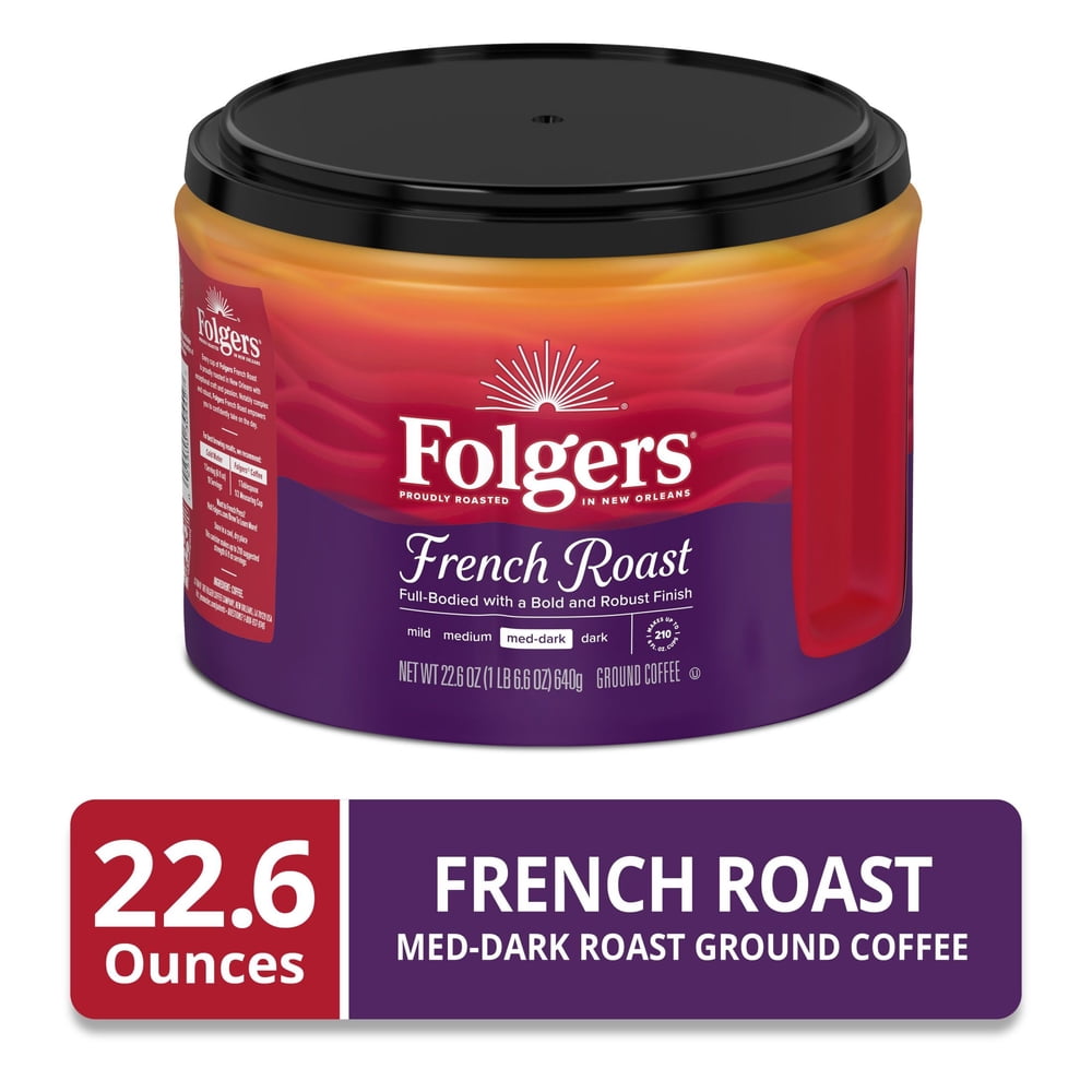 Folgers French Roast Ground Coffee, Medium Dark Roast, 22.6 oz Canister - image 2